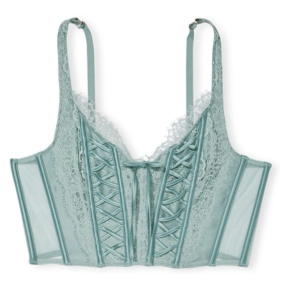 Victorias Secret • Dream Angels Mint Green Lace Sheer Corset Unlined - Picture 11 of 11
